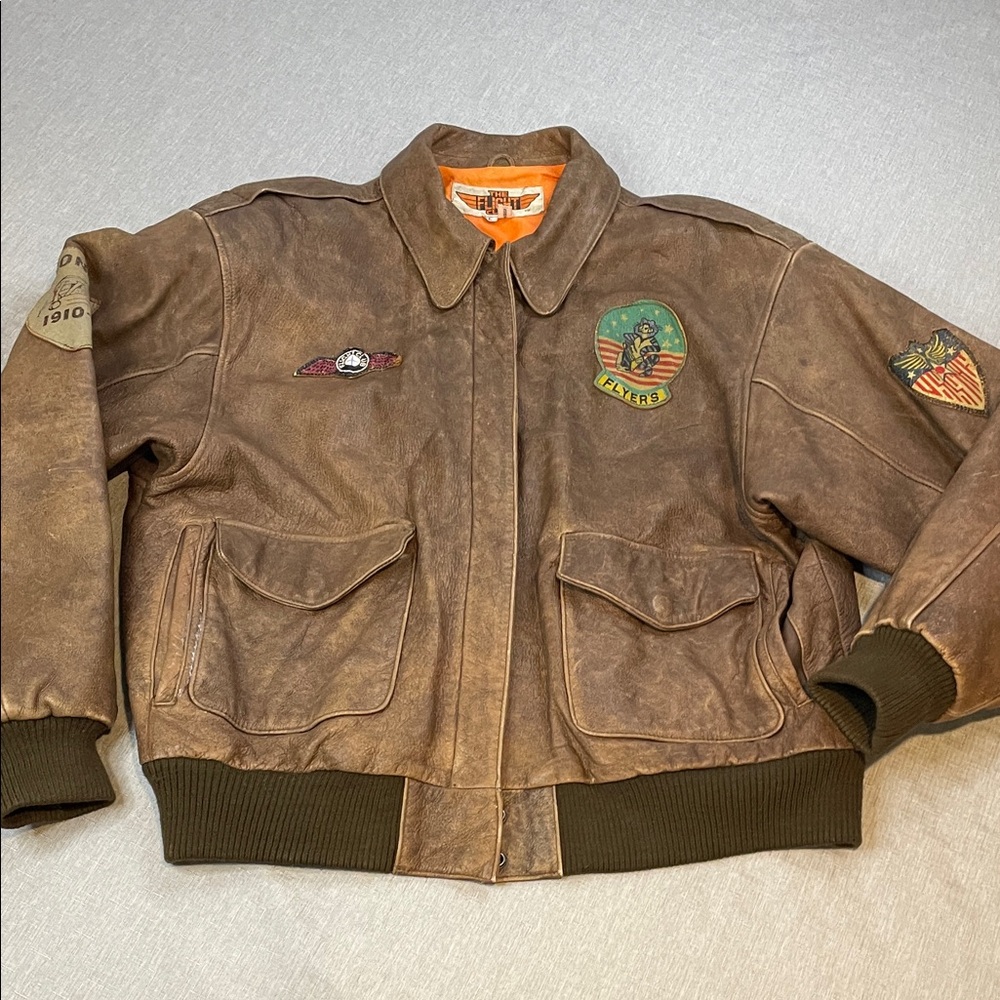 Vintage Flight Club Leather Aviator Bomber Jacket Men’s Size Large Top Gun